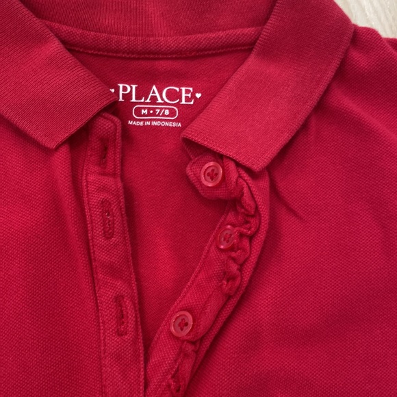 Childrens place 7/8 navy, red and white ruffle button long sleeve polos - Picture 3 of 4